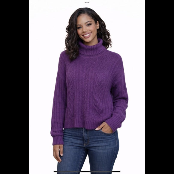 H&M Sweaters - H&M Divided Purple Cable Knit Turtleneck Sweater M